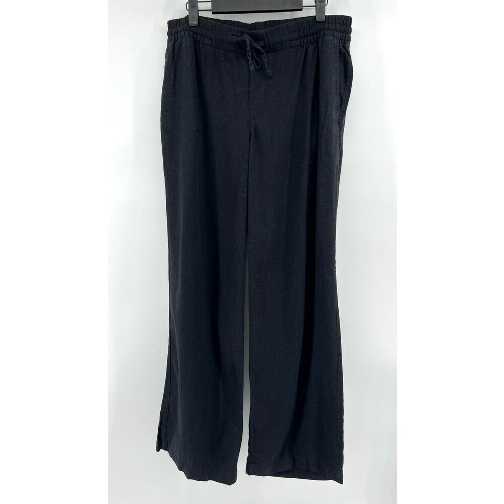 Old Navy Women's Linen Wide Leg Pants Size M Black Boho Chic Coastal